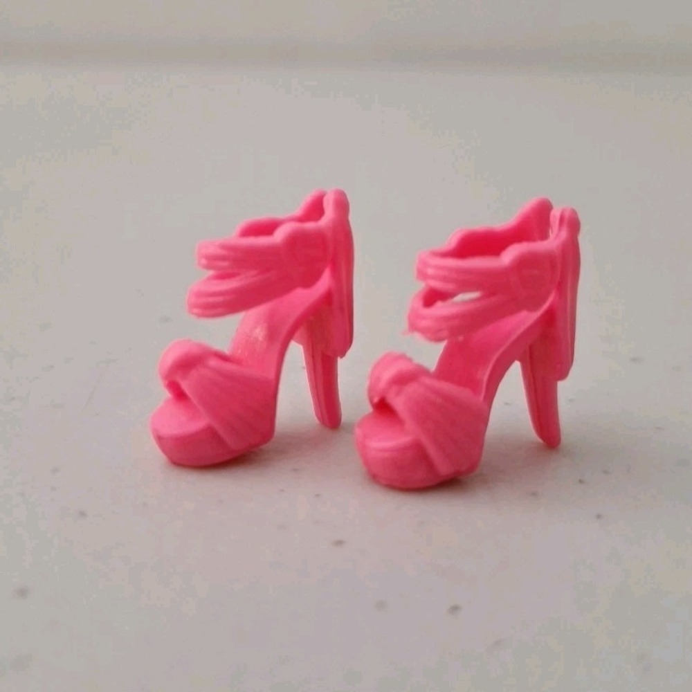 Genuine‎ Barbie Doll Ankle Strap High Heels Lot 2 Pink Strappy Cross Bow Toe